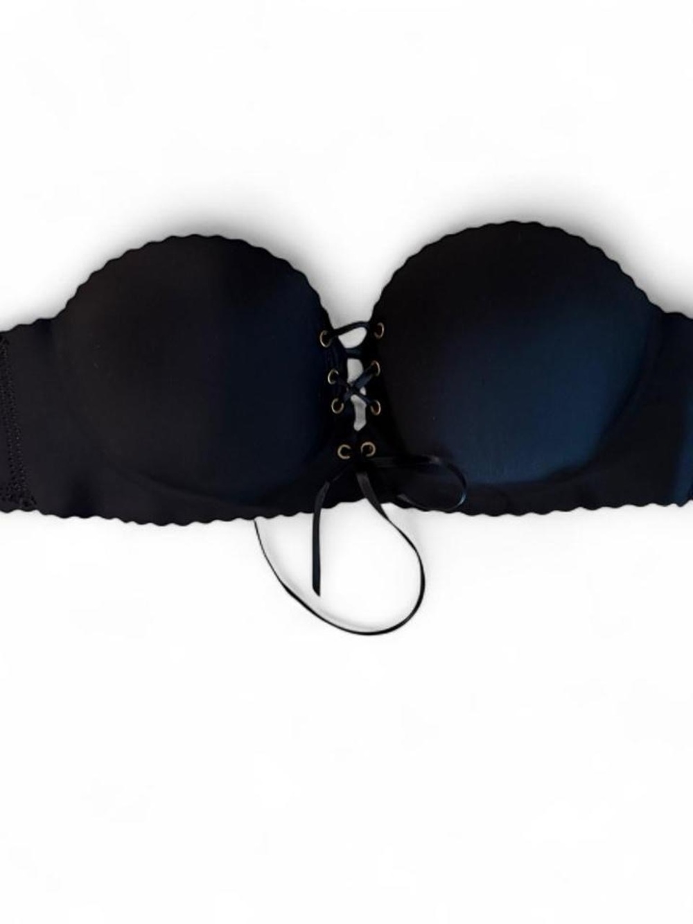 Strapless Lace-Up Push-Up Bandeau Bra - Black